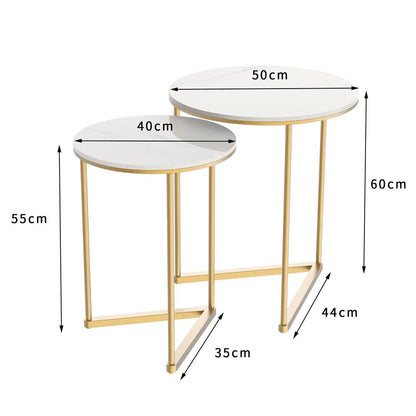 Modern Round Marble Metal Base Nesting Set Side Accent Table Living Room Storag image 5