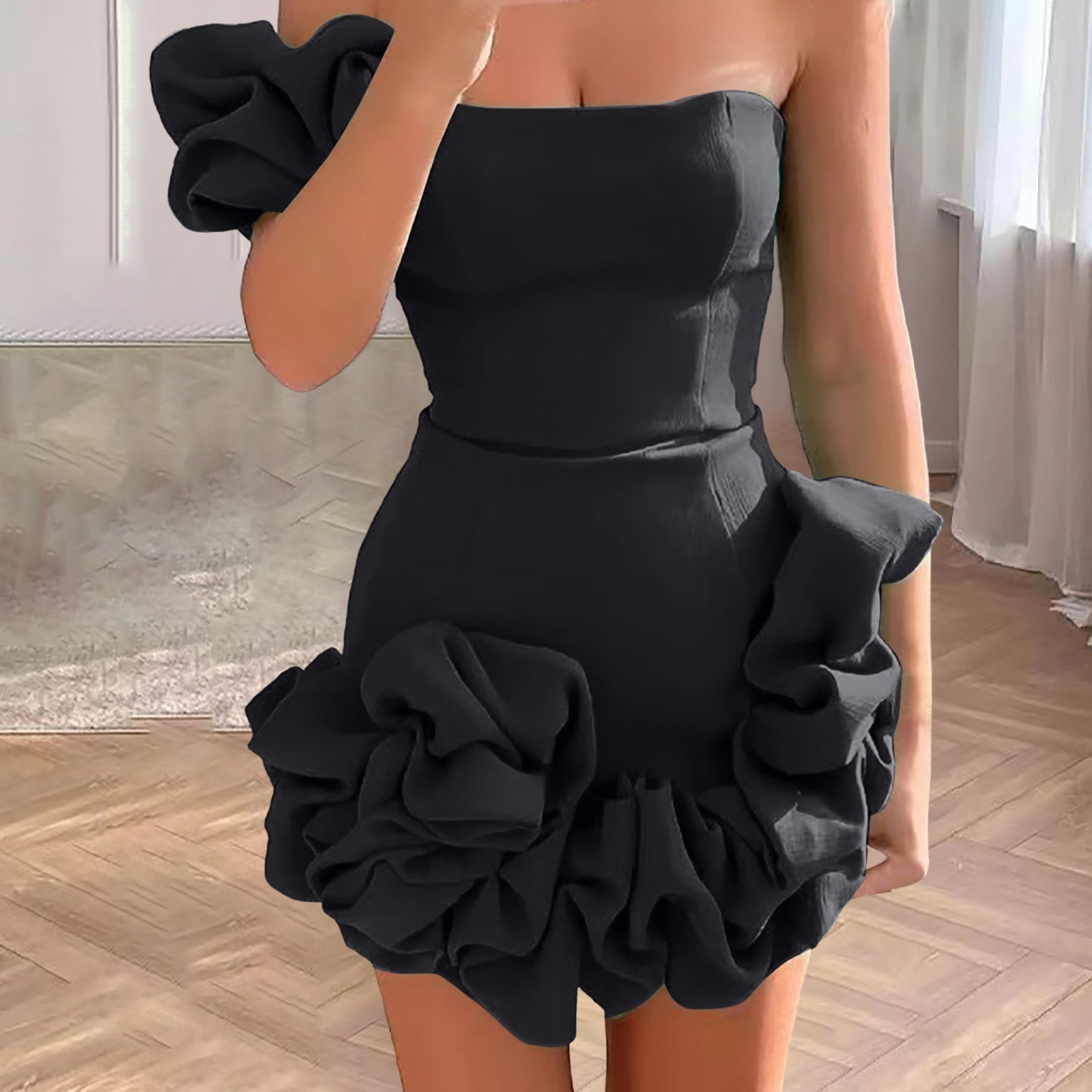 Elegant Women 3D Flower Cocktail Dress One Shoulder Party Evening Dresses For W image 2