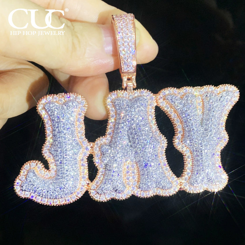 CUC NEW Custom Double Letter Name Pendant With Iced Out Zirconia Gold Silver Co image 1