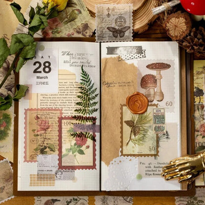 60pcs Retro Junk Journal Sticker kit DIY Diary Scrapbook Decora Sticker Suit fo image 8