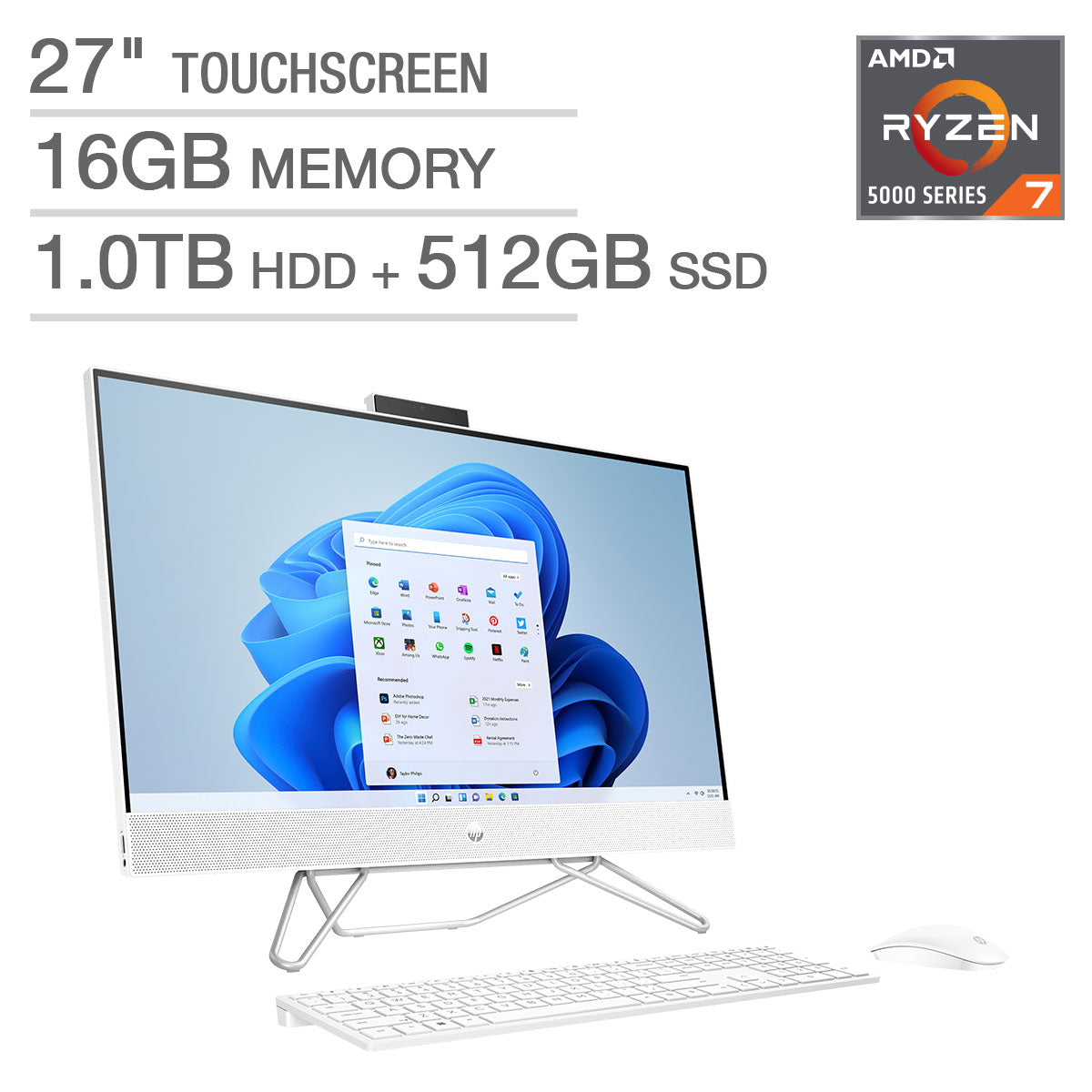 HP 27" All-in-One Touchscreen Desktop - AMD Ryzen 7 5825U - 1080p - Windows image 0