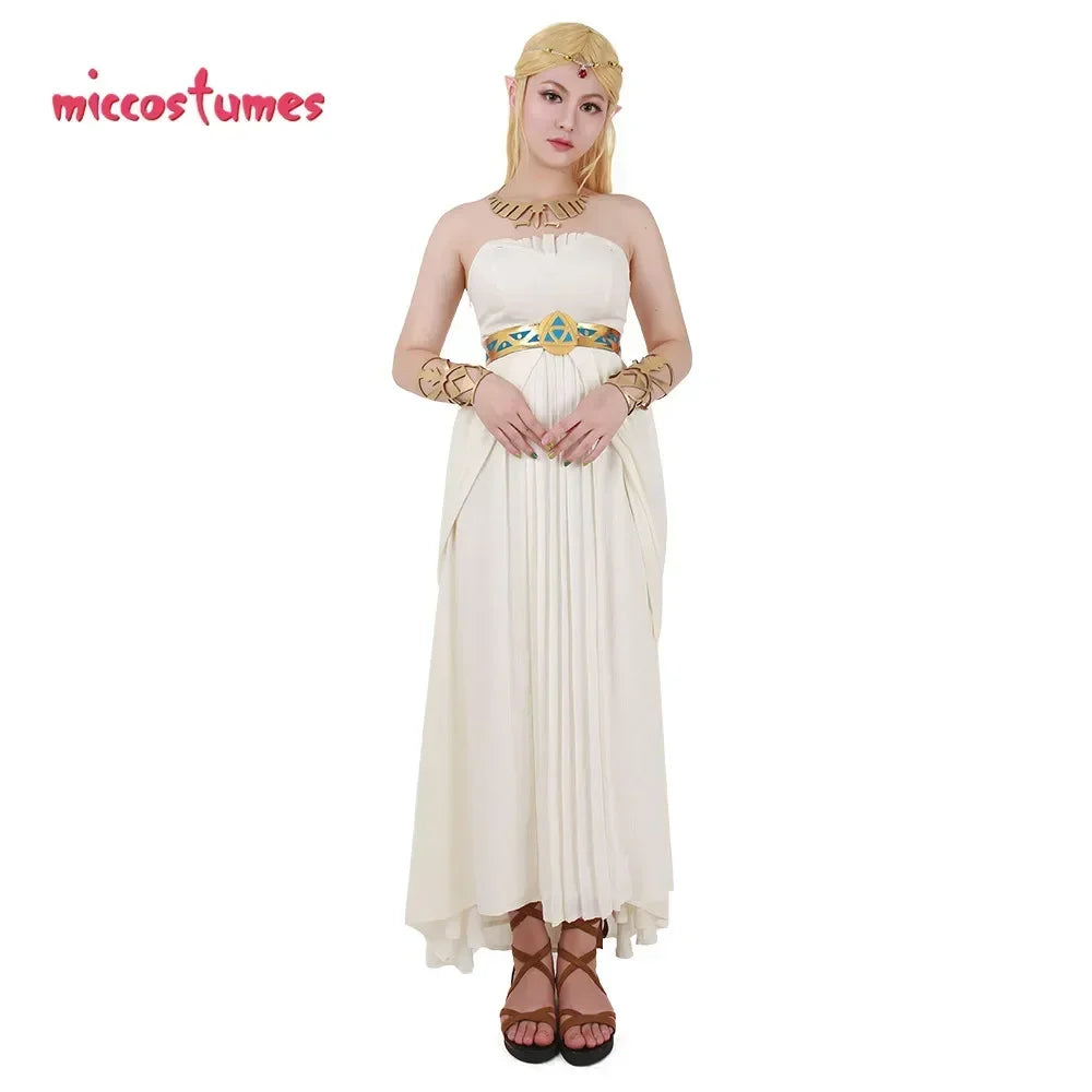 Women White Dress Princess Cosplay Costume Strapless Empire Waist
