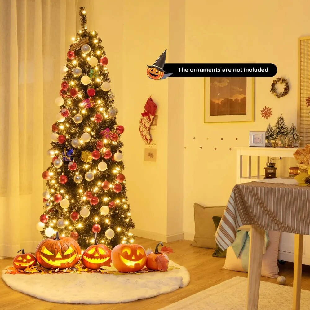 6 FT Artificial PVC Slim Pencil Christmas Tree Pre-lit Black Halloween Tree image 3