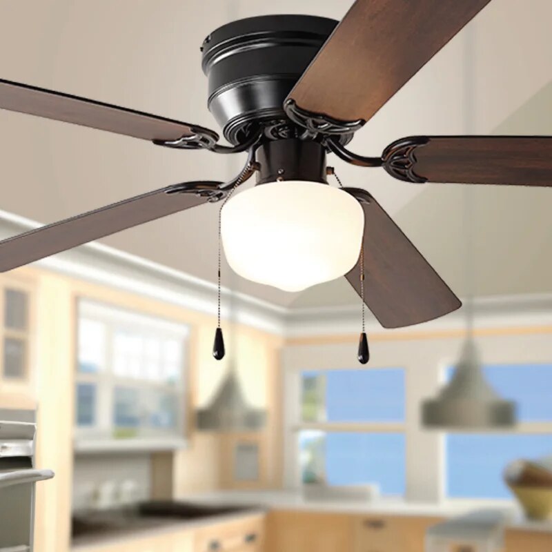 Mainstays 52 " Hugger Indoor Ceiling Fan with Light Kit, Black, 5 Blades,, R image 1