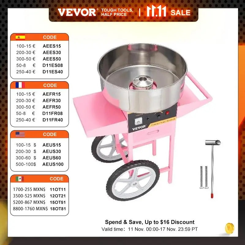 VEVOR Electric Cotton Candy Machine with Cart 1000W Commercial Floss Maker with image 2