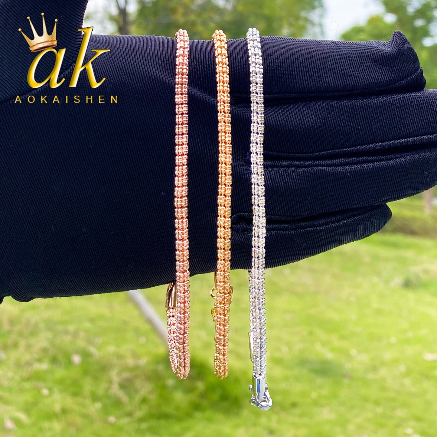 Aokaishen Round Snake Link Bracelet for Women Real Gold Plated Hip Hop Jewelry