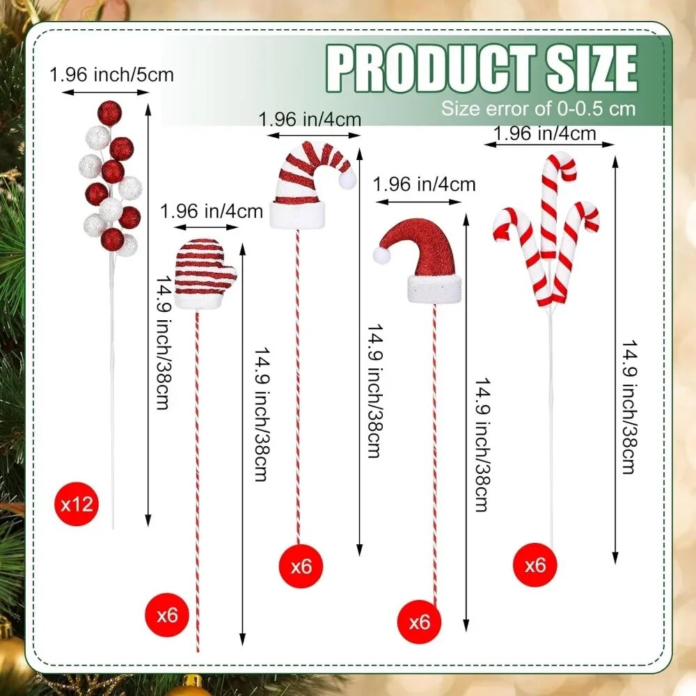 36 Pcs Christmas Tree Decoration Balls and Candies with Sticks Christmas Tree F image 4