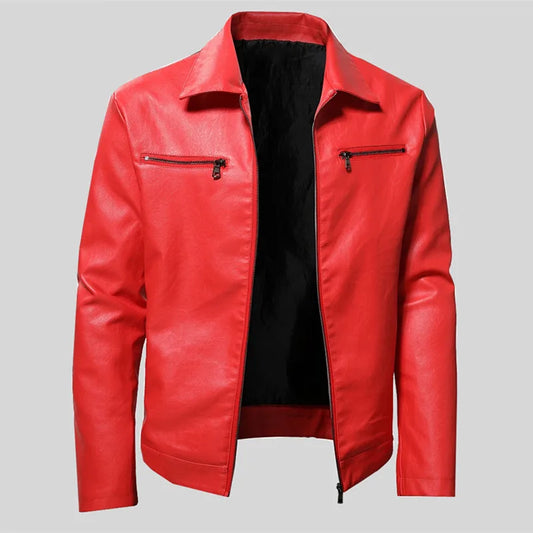 Spring Motorcycle Jacket Men Turn Down Collar Casual Leather Jacket Fashion Sli