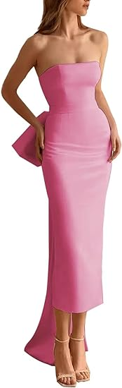 Simple White Wedding Dress Strapless Split Bridal With Bow Backless Zipper Brid image 1