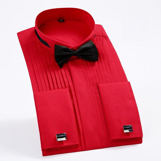 Classic Winged Collar Dress Shirt Men's Wingtip Tuxedo Formal Shirts with Red image 0