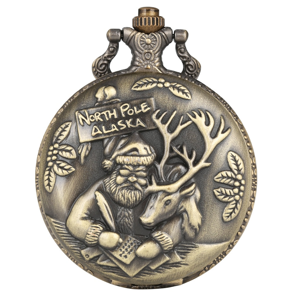Vintage Bronze Christmas quartz pocket watch Men Women Necklace Wall Clock Arab image 1