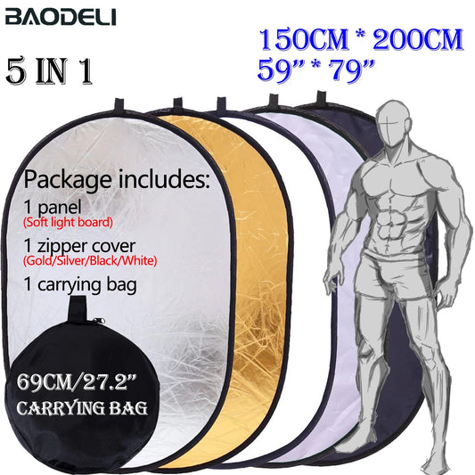 100x150cm 5 in 1 Portable Collapsible Light Oval Photography Reflector for Stud