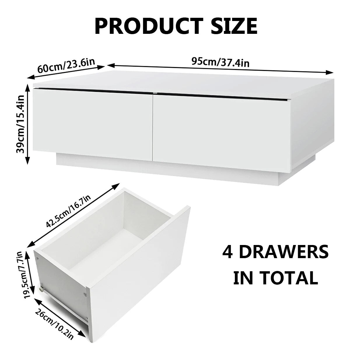 RGB LED Tea Table End Table For Home Office Coffee Table Wooden 4 Drawers Magaz image 7