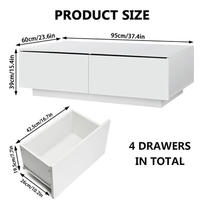 RGB LED Tea Table End Table For Home Office Coffee Table Wooden 4 Drawers Magaz image 7