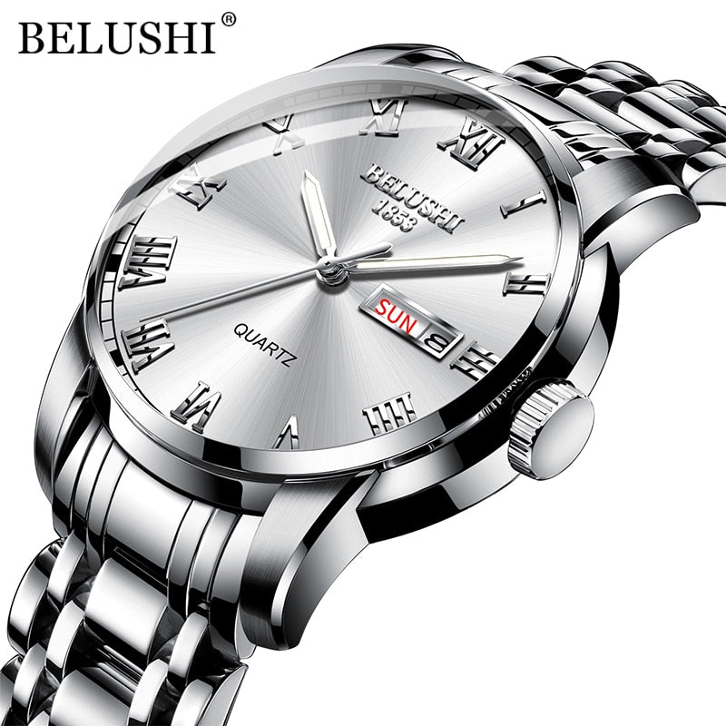 BELUSHI Men's Fashion Business Quartz Watches Top Luxury Brand Full Steel Water image 8