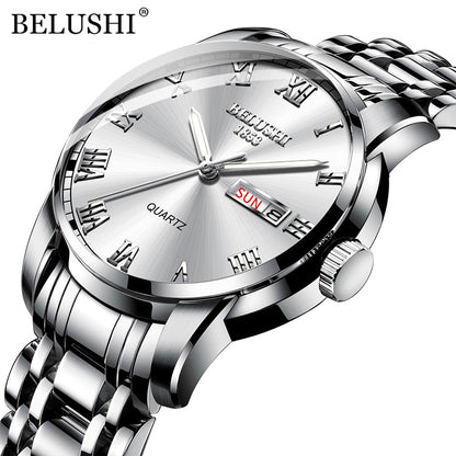 BELUSHI Men's Fashion Business Quartz Watches Top Luxury Brand Full Steel Water image 8