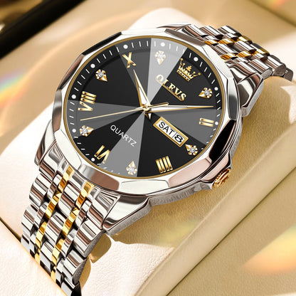 TAXAU New Watch For Men Rhombus Original Quartz Waterproof Wristwatch Gold Stai image 5