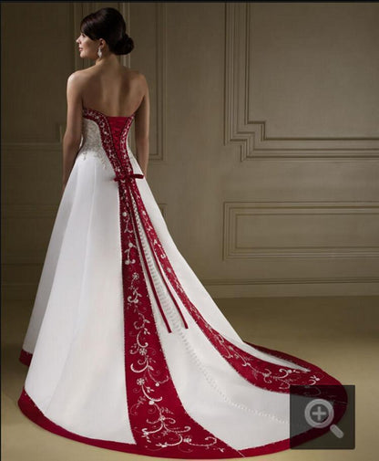 New fashion white / ivory no straps A embroidered wedding bridal dress fine emb image 2