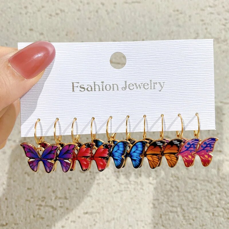 17KM Metal Butterfly Heart Hoop Earring Set for Women Girls Fashion Colorful Dr image 5