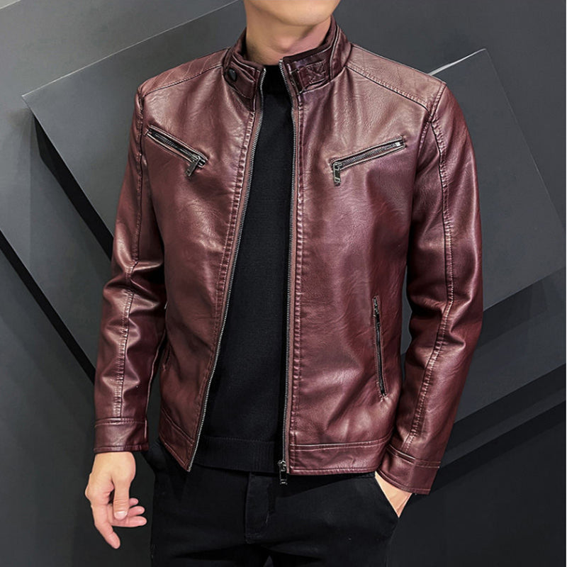 2024 High-quality Leather Men Autumn New Fashion Handsome Young Motorcycle Jack image 1