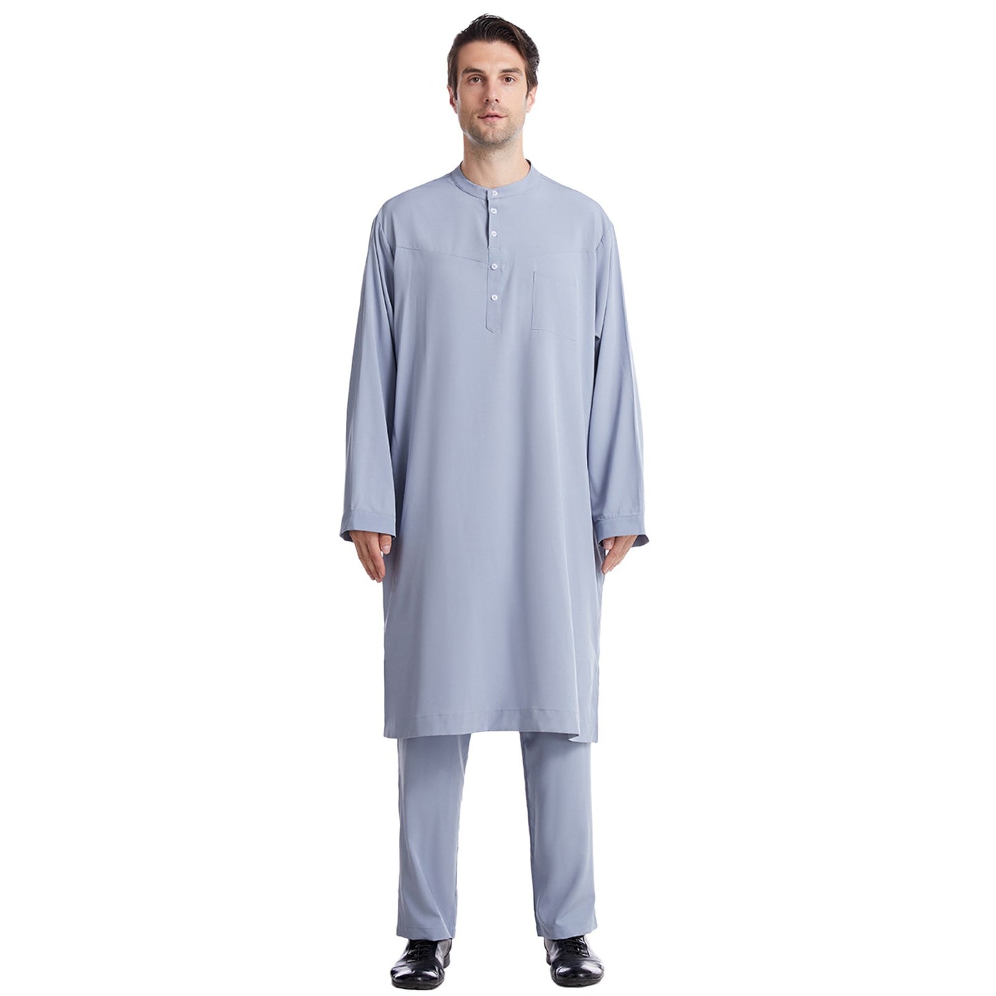 Muslim Robe Arab Men Thobe Ramadan Two Pieces Set Solid Color Arabic Pakistan S image 1