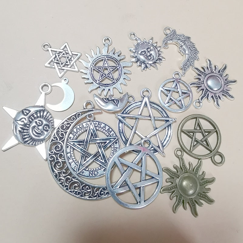 Moon Pentagram Wicca Charms for Jewelry Making Necklace Earrings Keychain Diy H image 1