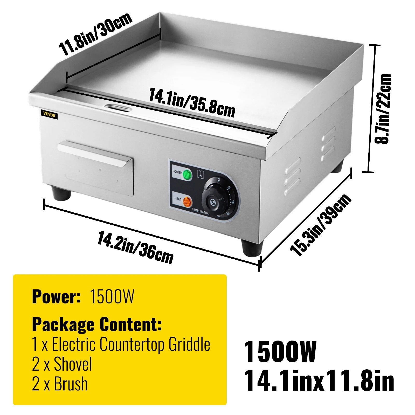 VEVOR Electric Countertop Griddle with Drawer Stainless Steel Flat Top Grill Ba image 6