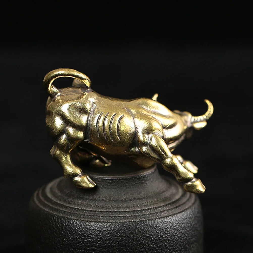Brass Bull Figurine Mini Copper Cow Ox Statue Cattle Pendants Cow Charms Statue image 4
