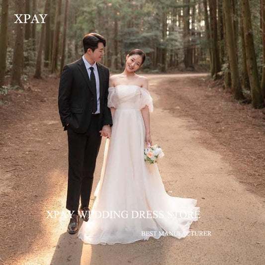 XPAY Simple A Line Silk Organza Korea Wedding Dresses For Po shoot Off the S