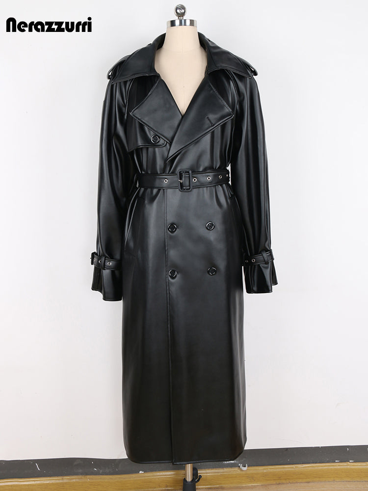 nerazzurri Spring Autumn Long Oversized Windproof Waterproof Black Pu Leather T image 5