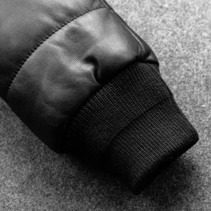 Sheepskin Jacket Top Layer  Down Cotton Winter Warm Coat Stand Collar Real Leat image 4