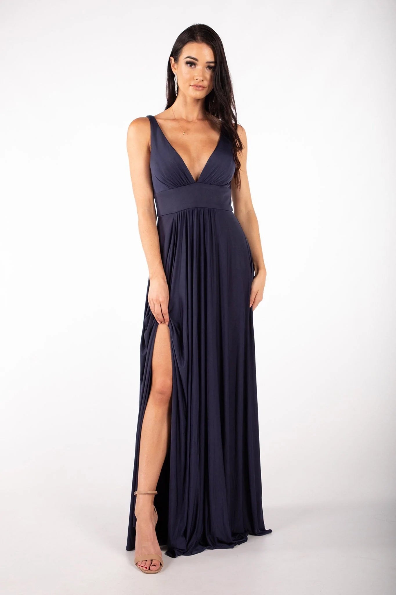 Fatapaese Spandex Bridesmaid Dresses Satin V-Neck Slit Wedding Party Backless W