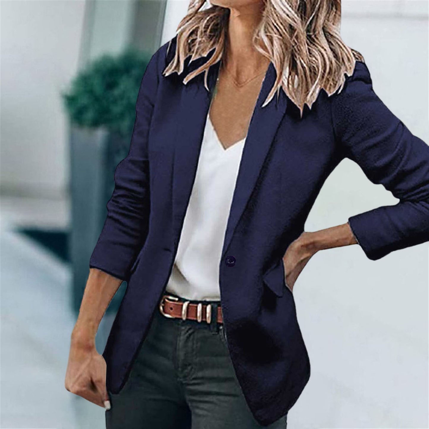 Fashion Simple Slim Blazers for Women Classic Notch Lapel Work Business Suit Ja image 2