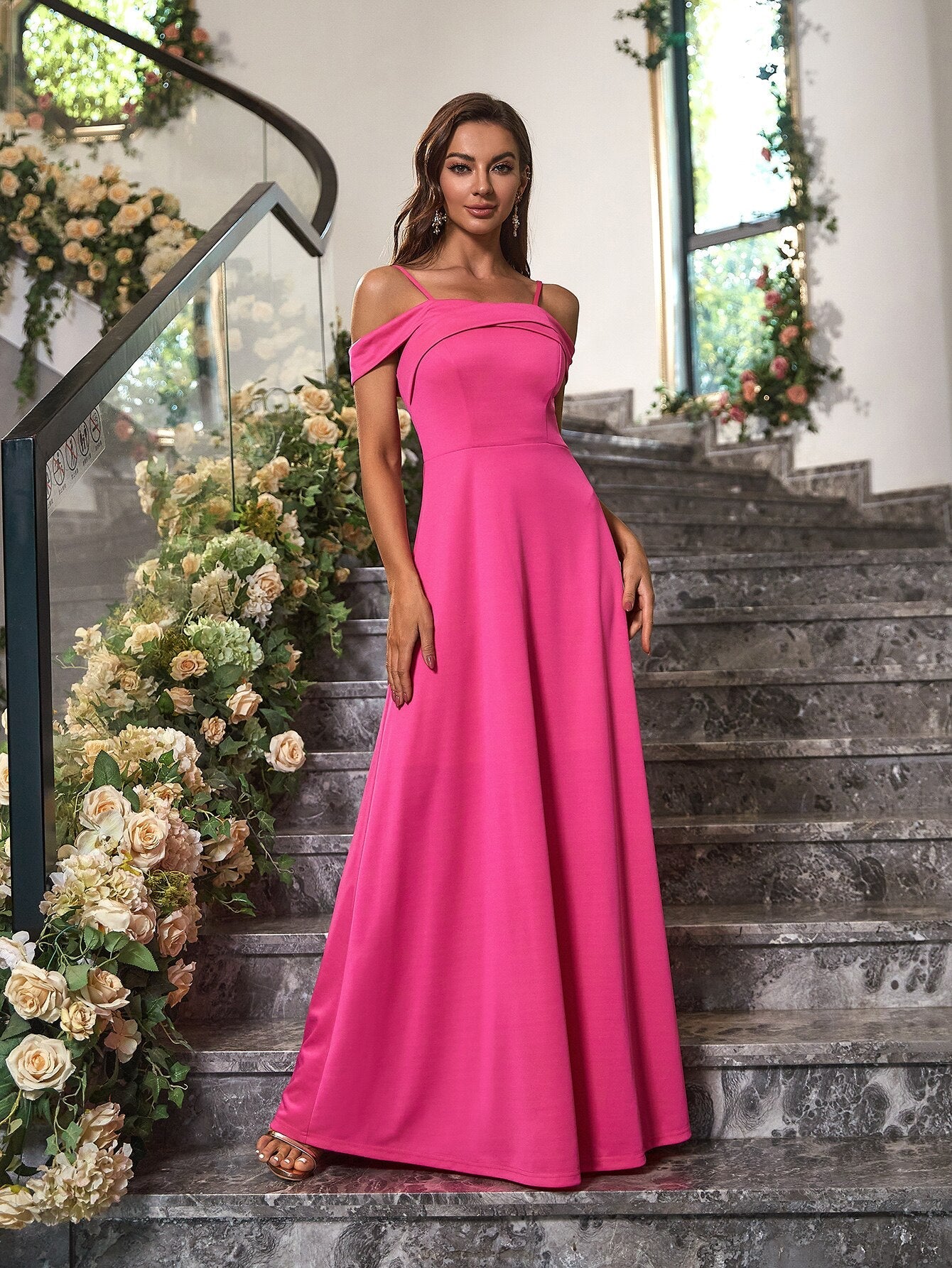 Angel-fashions Women's Spaghetti Strap Off Shoulder Across Wrap A-Line Elegant image 0