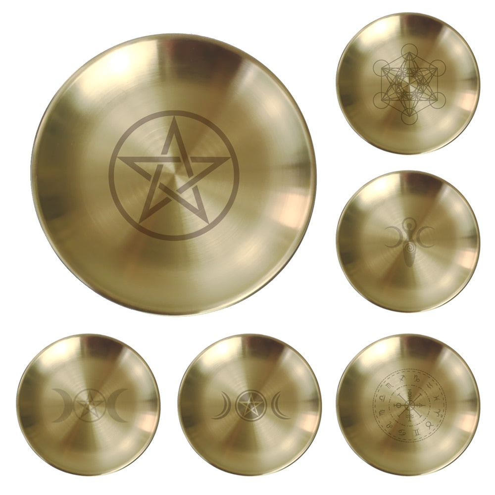 Pagan Ritual Tray Altar Pentagram Plate Crystal Stone Shelves Candle Holder Inc image 7