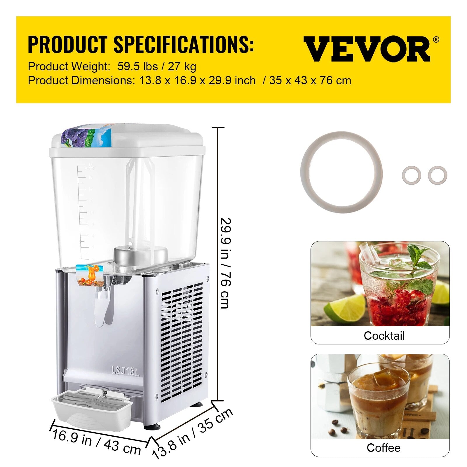 VEVOR 18L 36L 54L Cold Beverage Dispenser Electric Drink Granite Machine Food-G