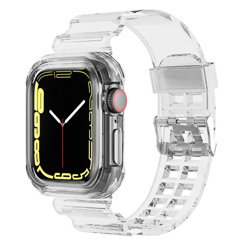 Clear Band + Case for Apple Watch 8 7 6 SE 5 3 2 Soft Transparent silicone Stra image 4