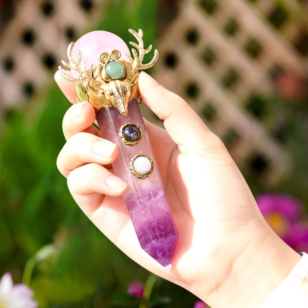 1PC Crystal Scepter Chakra Natural Quartz Crystal Point Magic Wand Stick Wicca image 1