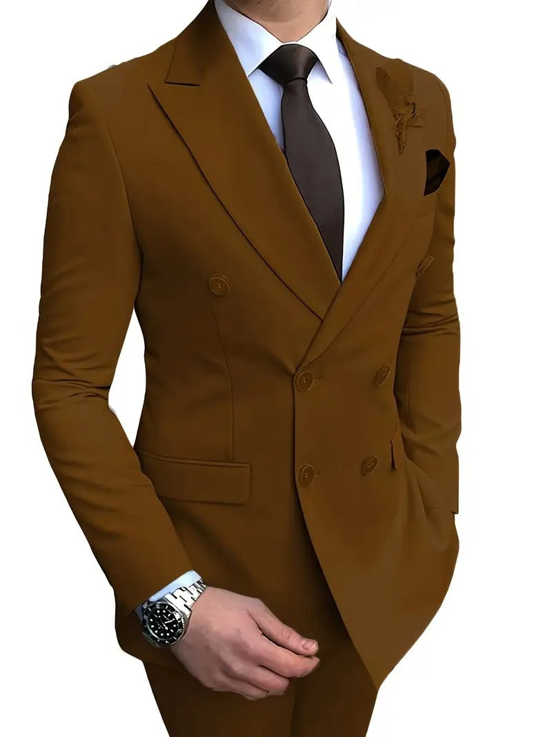 Elegant Men's Suits 2-Piece Set Double Breasted Jacket Business Casual Suit Coa image 5