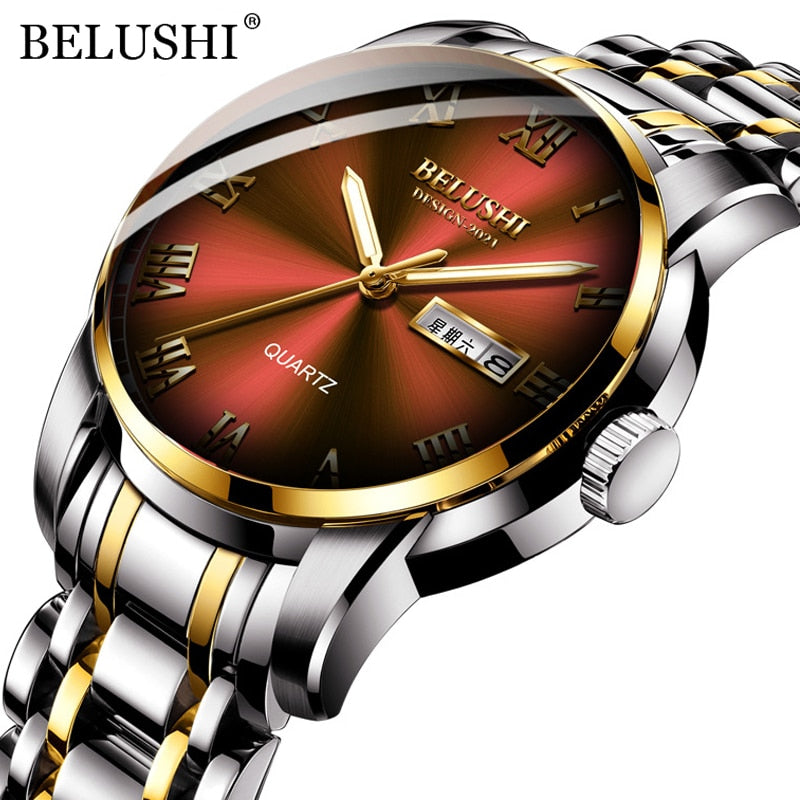 BELUSHI Men's Fashion Business Quartz Watches Top Luxury Brand Full Steel Water image 7