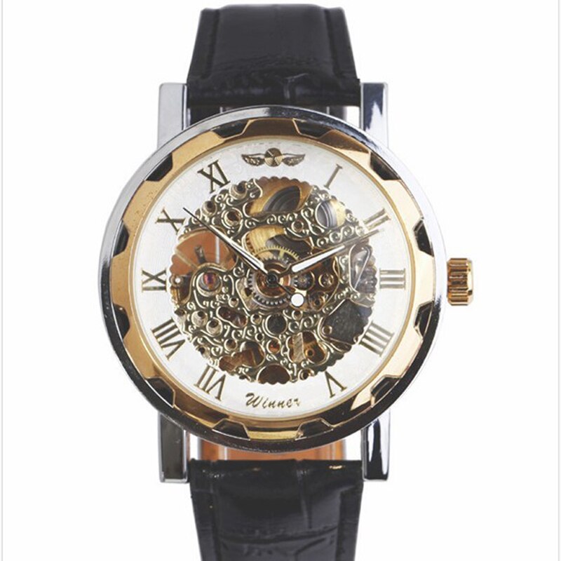 Men Mechanical Wrist Watch With Black Leather Strap 1pc Luxury Fashion Stainles image 1