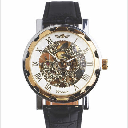 Men Mechanical Wrist Watch With Black Leather Strap 1pc Luxury Fashion Stainles image 1