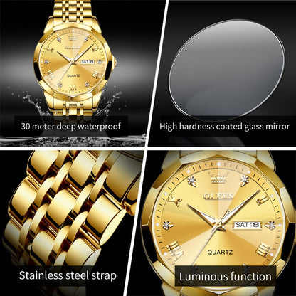 TAXAU New Watch For Men Rhombus Original Quartz Waterproof Wristwatch Gold Stai image 7