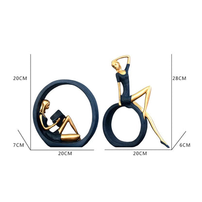 2PCS Yoga Girl Figurine Reading Girl Statue Ornament for Desktop Office Bedroom image 2