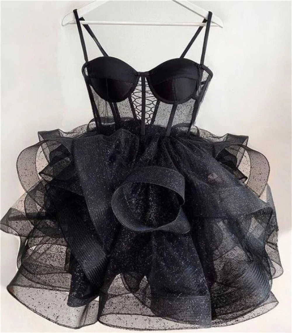 Bealegantom Sexy Spaghetti Strap Illusion Short Homecoming Dresses Organza Mini image 1