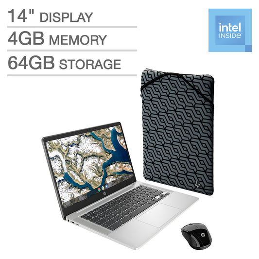 HP 14" Chromebook Laptop Bundle - Intel Celeron - 1080p - Bonus Sleeve image 0
