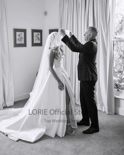 LORIE Satin Wedding Dresses Strapless  A-Line Bridal Gowns Princess Custom Made image 5