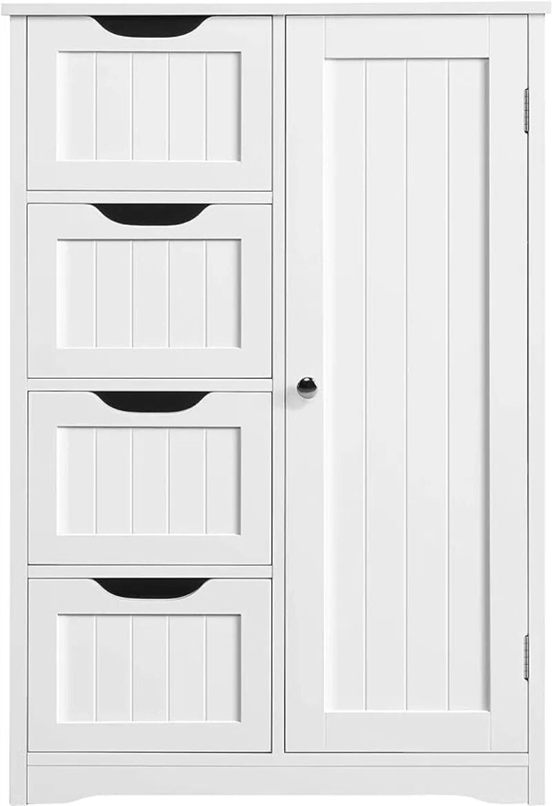 Side Storage Organizer with 4 Drawers and 1 Cupboard, Freestanding Entryway Sto image 0