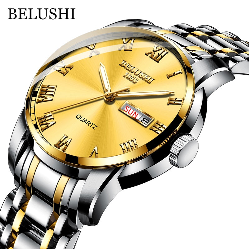 BELUSHI Men Watch Stainless Steel Top Quailty Luxury Push Button Hidden Clasp W image 7