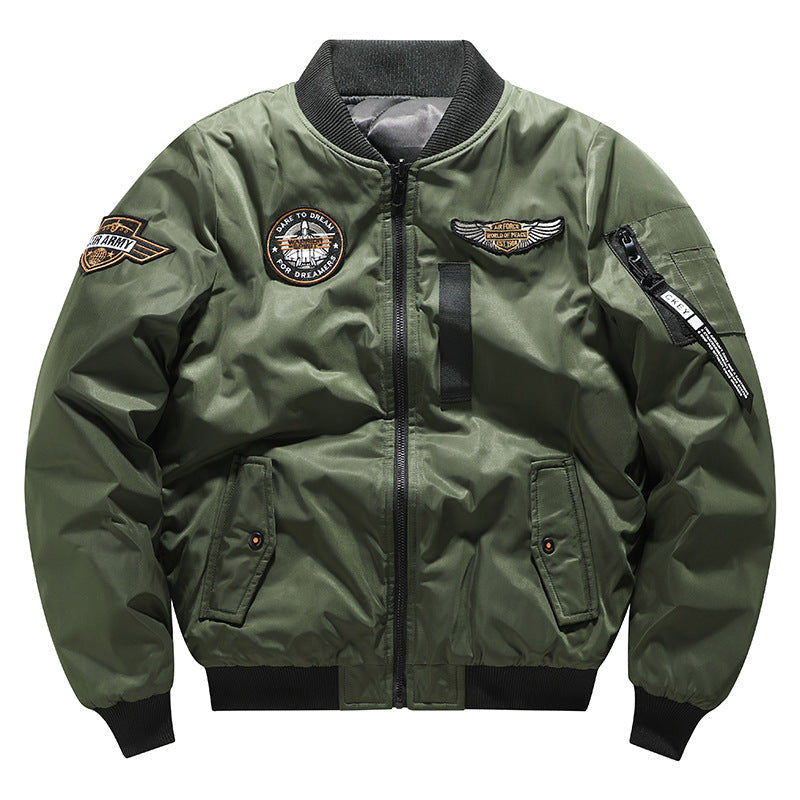 Air Force MA1 Pilot Cotton Jacket Men Double Sided Letter Embroidery Thicken Bo image 4